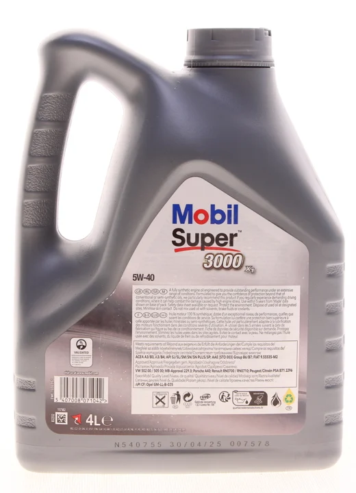 Моторна олива Mobil Super 3000 X1 5W-40, 4л для Audi A4 2013–2015 Олива та рідини