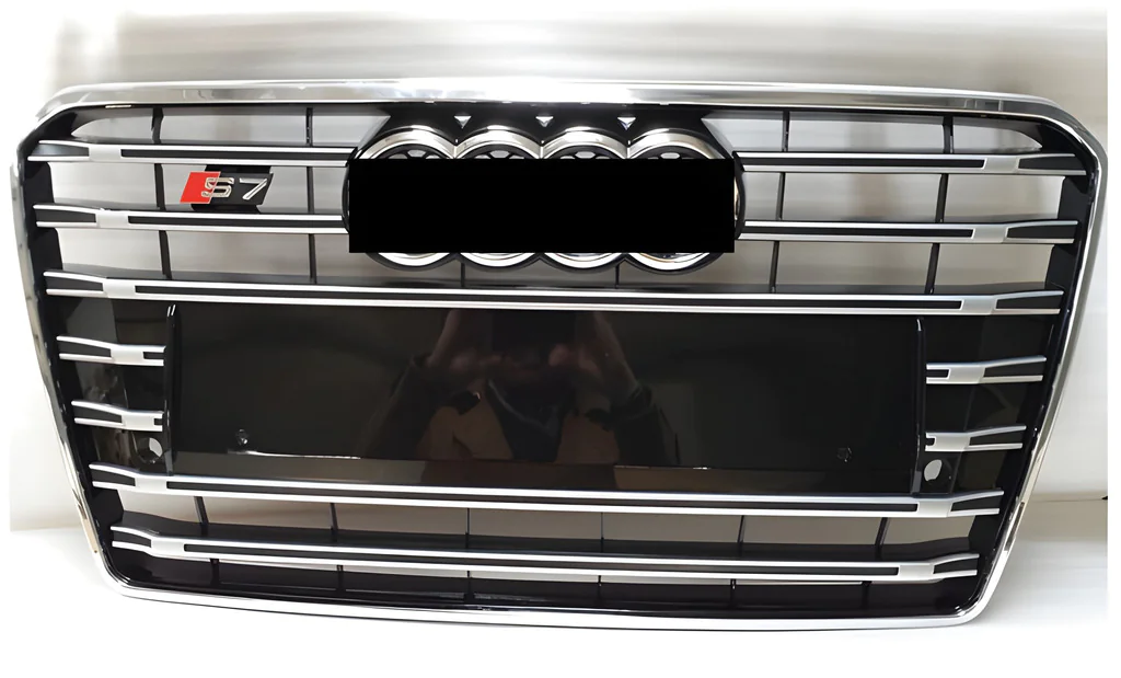 GT Tuning Audi A7 2010-2018 рр. Передня решітка S-Style з написом Quattro (2015-2018, чорна з хромом) для Audi A7 2014–2018